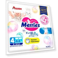 Трусики-подгузники Merries для детей размер L / 4 (9-14кг), 44 шт