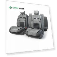 Чехлы AUTOPROFI MULTI COMFORT для передних и задних сидений, велюр и экокожа, черный/серый цвет, 11 предметов