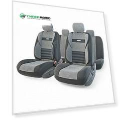 Чехлы AUTOPROFI COMFORT COMBO для передних и задних сидений, велюр, черный/серый цвет, 11 предметов