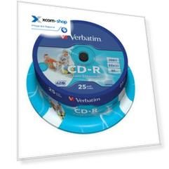 Диск CD-R Verbatim 43439 700МБ, 80 мин., 52x, 25 шт., Cake Box, Printable, DL+