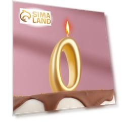 Свеча для торта цифра "Овал" золотая "0", большая, 5,5 см