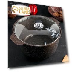 Кастрюля-жаровня, 5 л, стеклянная крышка, антипригарное покрытие, цвет коричневый