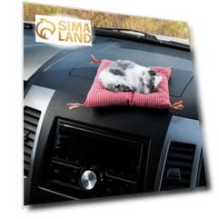 Игрушка на панель авто, кошка на подушке, бело-серый окрас