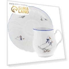 Чашка для чая 310 мл с блюдцем 160 мм Bernadotte, декор «Гуси»