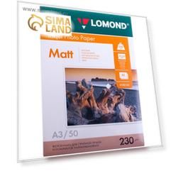 Фотобумага для струйной печати А3 LOMOND, блок 230 г/м², 50 листов, матовая, односторонняя (0102156)