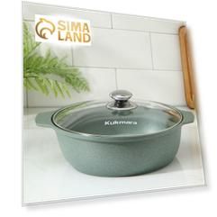 Кастрюля-жаровня, 3 л, стеклянная крышка, антипригарное покрытие, цвет зелёный