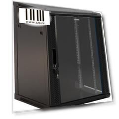 Hyperline TWB-0945-GP-RAL9004 Шкаф настенный 19-дюймовый (19"), 9U, 500x 600х 450мм, стеклянная дверь с перфорацией по бокам, ручка с замком, цвет черный (RAL 9004) (разобранный)