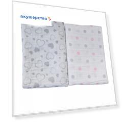 Пеленка Baby Nice (ОТК) муслиновая Горох и сердечки 120х120 2 шт.