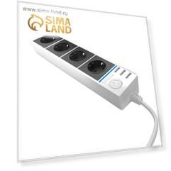 Розеточный блок 4-х местный + 3 USB WL20-04-03, цвет белый, чёрный
