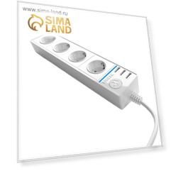Розеточный блок 4-х местный + 3 USB WL20-04-03, цвет белый