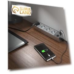 Розеточный блок 4-х местный + 3 USB WL20-04-03, цвет серебро