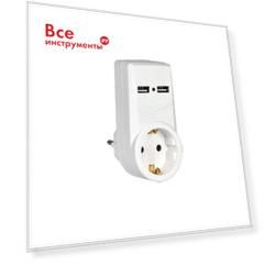 Адаптер с 2 USB, 1 розетка, 16А, белый