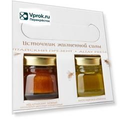 Набор подарочный Сердце Алтая Алтайский презент 2 вида меда + чай + масло