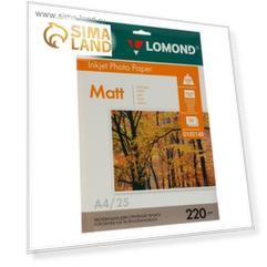Фотобумага для струйной печати А4 LOMOND, блок 220 г/м², 25 листов, матовая, двусторонняя (0102148)