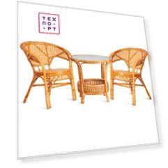 Террасный комплект (стол со стеклом + 2 кресла) TetChair Pelangi ротанг Honey (мед)