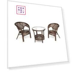 Террасный комплект (стол со стеклом + 2 кресла) TetChair Pelangi ротанг walnut (грецкий орех)