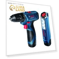 Набор Bosch GSR 120-LI + GLI 12V-300, шуруповерт, фонарь, 12 В, 1500 mA, Li-lon