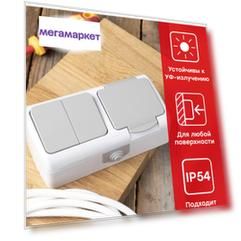 Блок Розетка Мурманск 1-м 16А с заземлением с крышкой 2-кл выключатель IP54 серый EKF