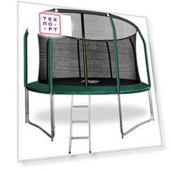 Батут Arland 12FT с внутренней страховочной сеткой и лестницей (темно-зеленый)