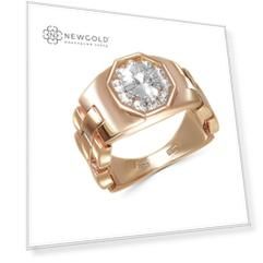 Печатка с 11 фианитами из комбинированного золота