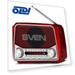 Радиоприемник SVEN SRP-525, красный 3 Вт, FM/AM/SW, USB, microSD, фонарь, встроенный аккумулятор