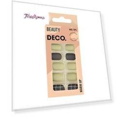 Набор накладных ногтей с клеевыми стикерами DECO. WARM UP olive 24 шт + клеевые стикеры 24 шт