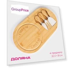Набор для подачи сыра, 3 ножа, доска 32.5×18 см, бамбук