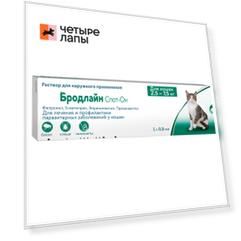 Merial Бродлайн Спот-Он капли на холку для кошек весом от 2,5 до 7,5 кг от блох, клещей и гельминтов, 0,9 мл (1 шт.)