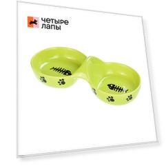 Petmax Миска для кошек двойная с рис. Рыбья Кость 24см зеленая керамика