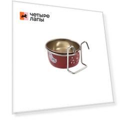 Petmax Миска для птиц металлическая красная с крепежом 150мл