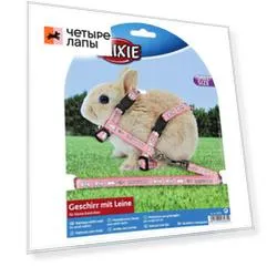 Trixie Шлейка для крольчат с поводком и рисунком нейлон 8 мм/1,2 м
