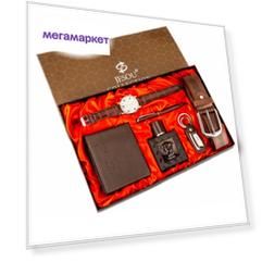 Подарочный мужской набор MyPads M-155730 кварцевые часы кошелек ремень брелок духи и ручка