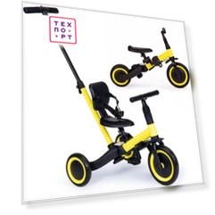 Детский беговел-велосипед CS Toys Knight 4в1 с родительской ручкой, желтый - TR007-YELLOW
