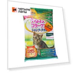 Japan Premium Pet Шампуневые влажные полотенца Happy Pet для кошек, с коллагеном и плацентой, 25шт/уп, 20х30см