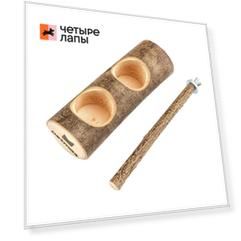 Petmax Кормушка для птиц навесная в клетку и жердочка 19см