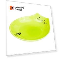Petmax Миска для кошек блюдце овал с ушками/хвостом 15,5 см зеленая керамика