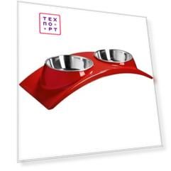 Миска SuperDesign Melamine Rainbow Dinner SET S Red двойная на меламиновой подставке ''Элеганс'' красная для кошек и собак 2х160мл