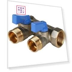 Коллектор STOUT с шаровыми кранами 3/4'' на 2 выхода 1/2'' (синие ручки) (SMB 6201 341202)
