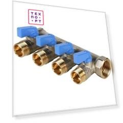 Коллектор STOUT с шаровыми кранами 3/4'' на 4 выхода 1/2'' (синие ручки) (SMB 6201 341204)