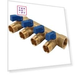 Коллектор Tiemme 3/4х1/2 распределительный с шаровыми кранами на 4 выхода (1820016(1824G160404))