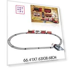 Железная дорога 1Toy Ретро Экспресс, свет,звук, дым, паровоз, 3 вагона, пульт д/у, 16 деталей, длина путей 148х86 см (Т10577)