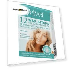 Velvet Восковые полоски Деликатное удаление волос 100 г 12 шт. зелeный календула