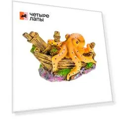 AquaFantasy Декор для аквариумов Осьминог на лодке, 9x6x7 см