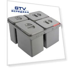 Комплект вёдер МУЛЬТИНО NEW 600 3х15L+1х7L + каркас с креплением к фасаду, антрацит