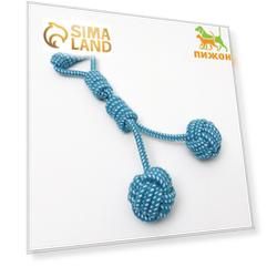 Игрушка канатная с ручкой и мячами "Дуэт", до 35 см, до 180 г, голубая/белая