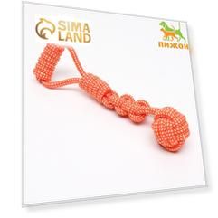 Игрушка канатная плетеная с ручкой, до 38 см, до 180 г, шар 7 см, оранжевая
