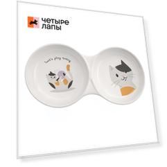 Petmax Миска керамическая двойная для кошек, 2х80 мл, белая