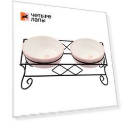 Petmax Миска двойная с лапкой 12,5см розовая керамика