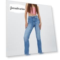 Stradivarius Расклешенные Джинсы Скинни Синий С Эффектом Потертости 40