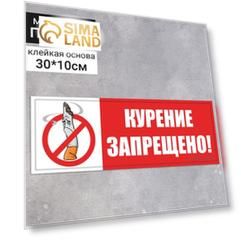 Наклейка "Курение запрещено" 300*100, рисунок, цвет красно-белый